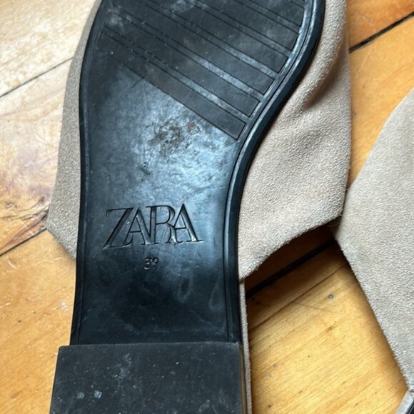 Zara Sz 8 5 Genuine Suede Tan Slip On Shoes - Picture 5 of 5